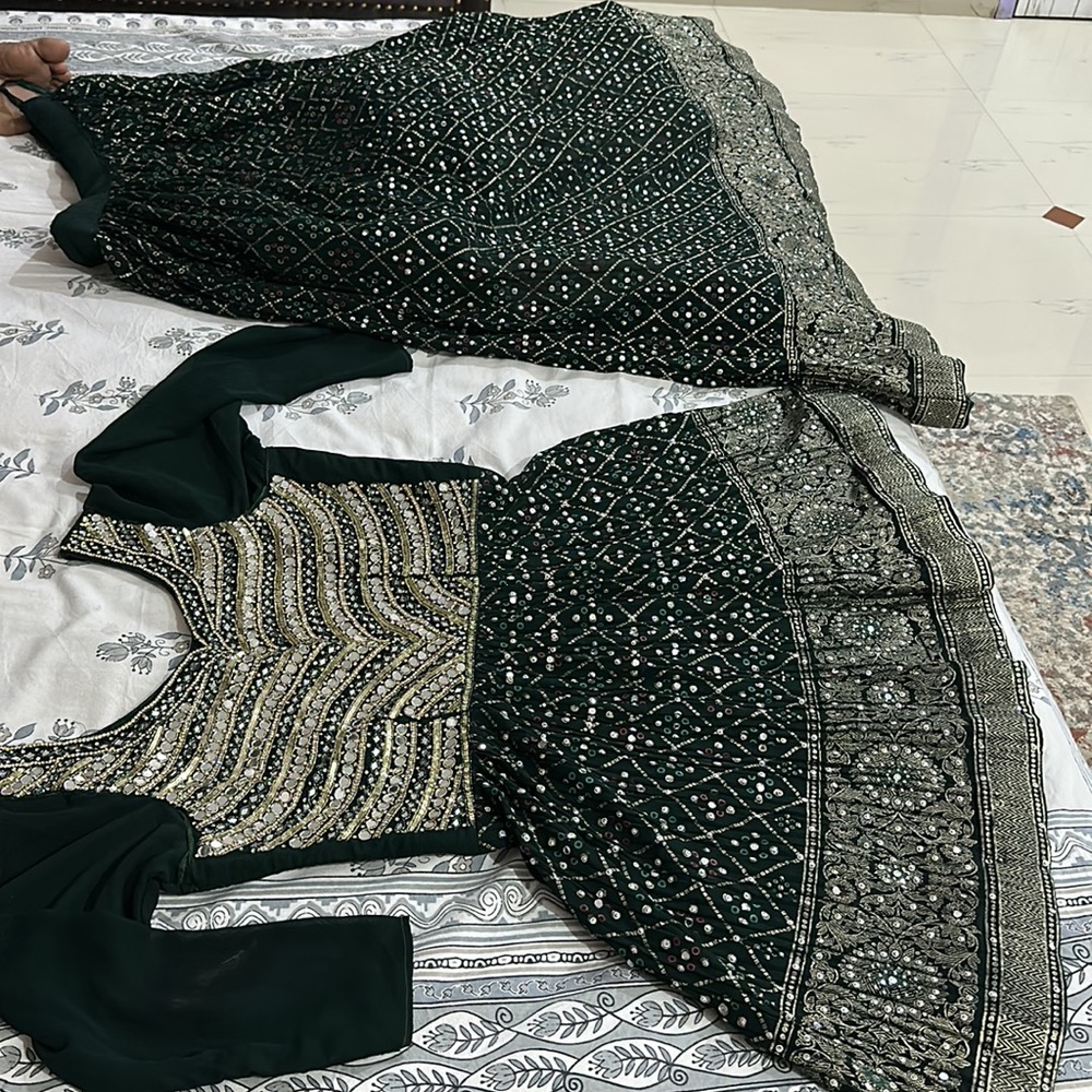 Trending heavily embroidered peplum top n skirt/lehenga with can can - Picture 11 of 13